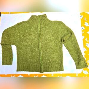 Long sleeved green woven sweater.  Zips in front. Women's S. $5 w 3 or + bundle.